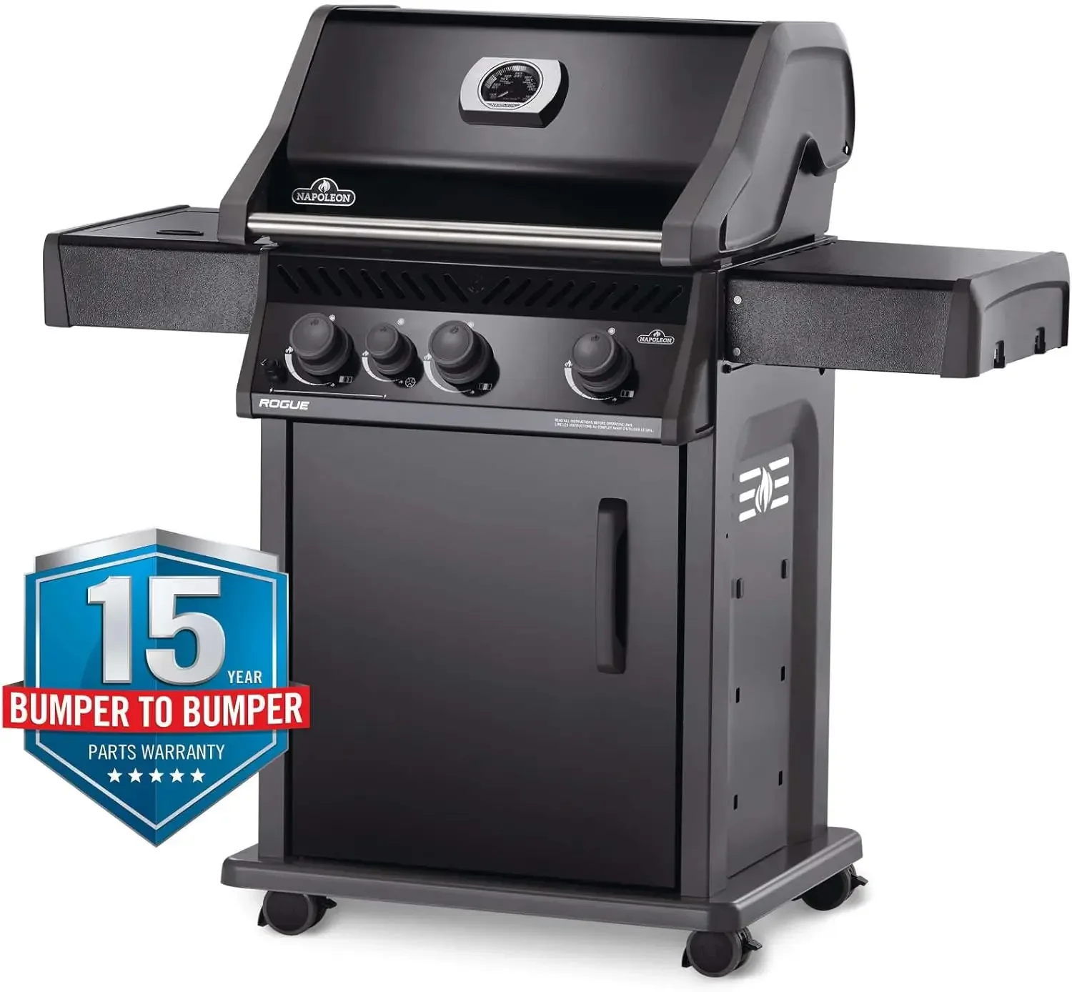 Propane Gas - R425SBPK-1-OB - With Three Burners and Range Gas Side Burner, Barbecue Gas Cart, Folding Sideshelves,