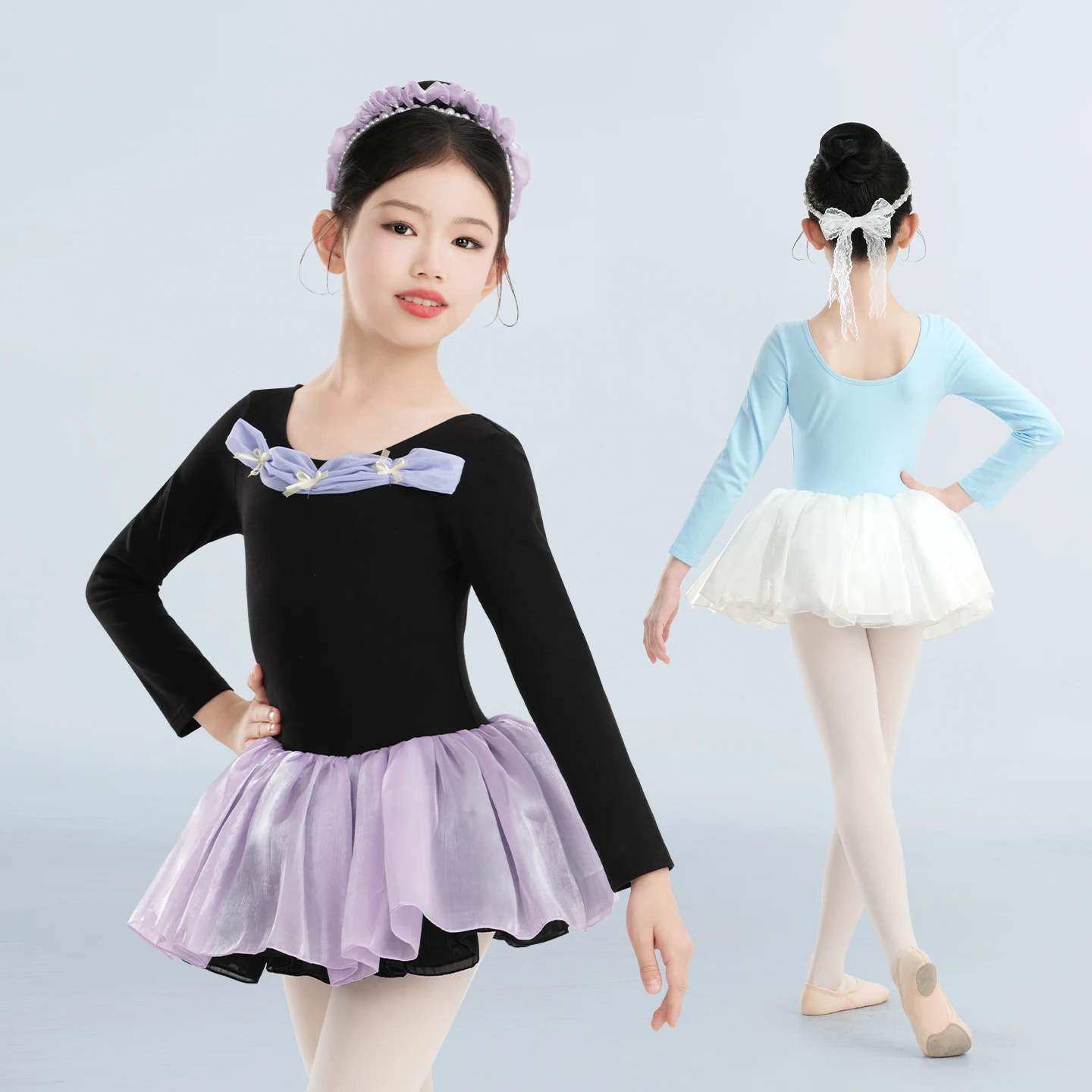 فستان باليه للفتيات والأطفال بأكمام طويلة فستان توتو للرقص مع فيونكة لعيد الميلاد فستان الأميرة رداء رقص الباليه مع تنورة الأورجانزا