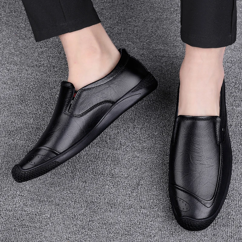 Luxury Brand Outdoor Men's Top Layer Cowhide Comfortable Non Slip Loafers Fashionable Spring Men Breathable Casual Leather Shoes