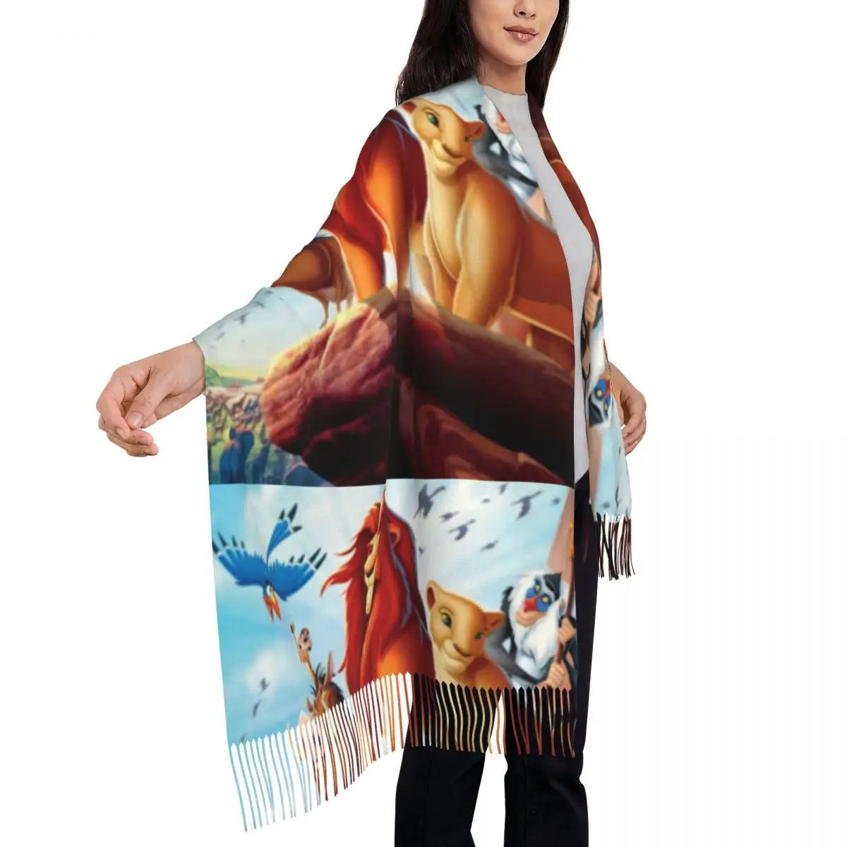 Custom Lady Large The Lion King Simba Scarves Women Winter Fall Thick Warm Tassel Shawl Wrap Hakuna Matata Anime Movie Scarf