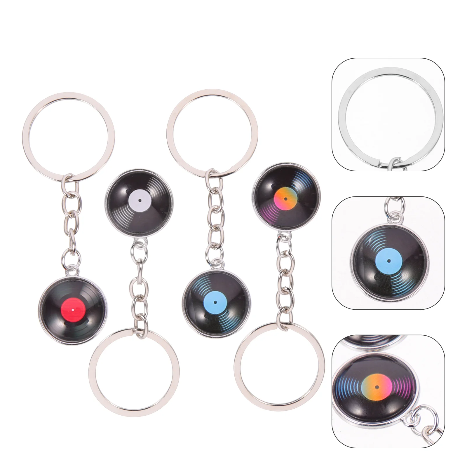 4 Pcs Record Key Chain Vinyl Keychian Hanging Keyring Keychain Couples Gifts Fob Metal Backpack Pendant