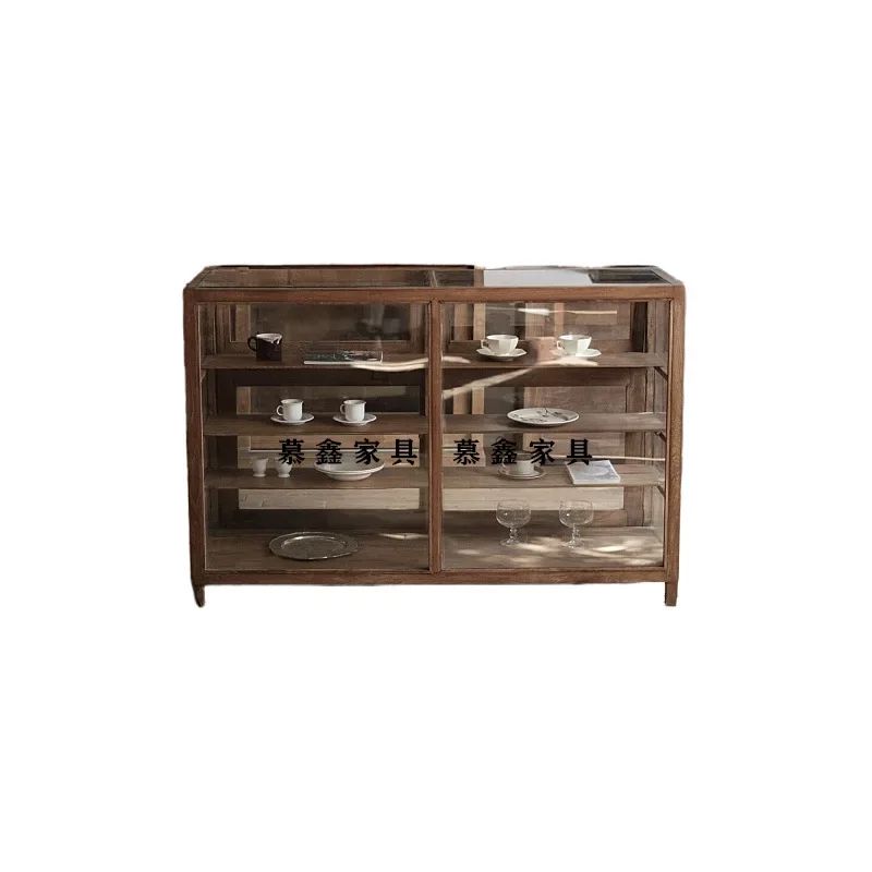 Medieval solid wood glass display cabinet retro old jewelry clothing store Nakajima cabinet display