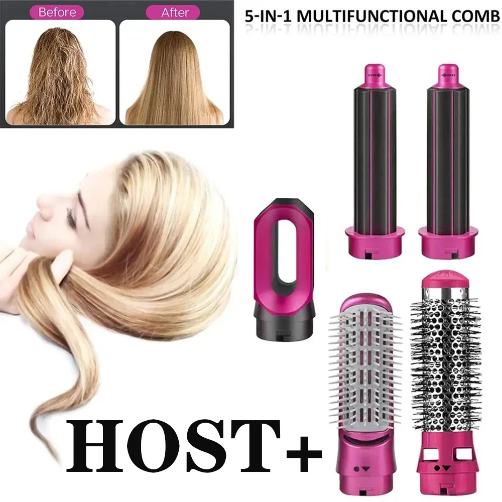 Electric Hair Dryer Brush One Step 5 Head Replaceable Hot  Air Comb Power Straightener Curly Blower 3 Heat Setting Anti Scalding