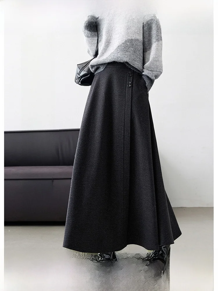 

Юбка-трапеция с высокой талией и асимметричным подолом, женская, осенняя новинка, струящаяся, длинная, модная, элегантная, простой дизайн