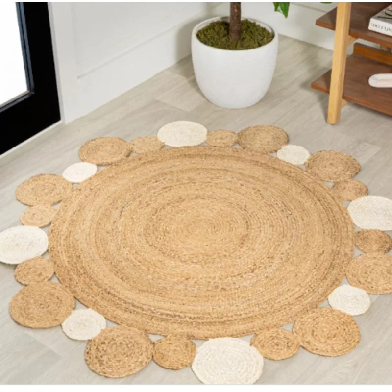 Rug Round Jute 100% Natural Jute Braided Style Rug Reversible Modern Rustic Look