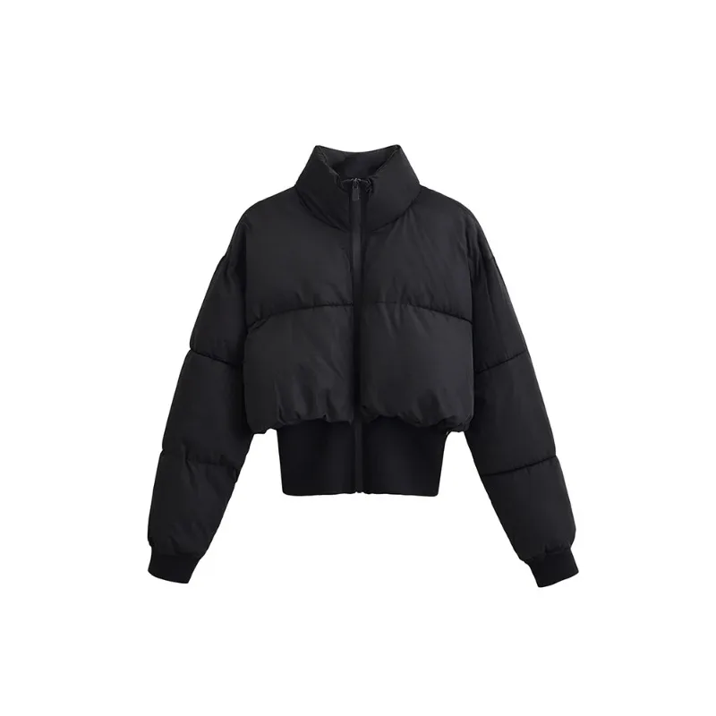 

2025 New Fashion versatile temperament solid color stand collar zipper short cotton jacket European style new women's