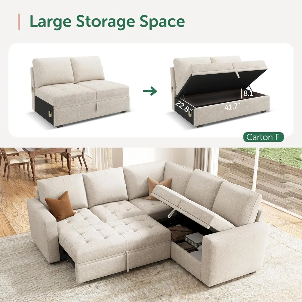 Sofa Bed Modular Sectional Sleeper Sofa with Pull Out Bed, Convertible L Shaped Sectional Couch with Storage, Sectional Couches