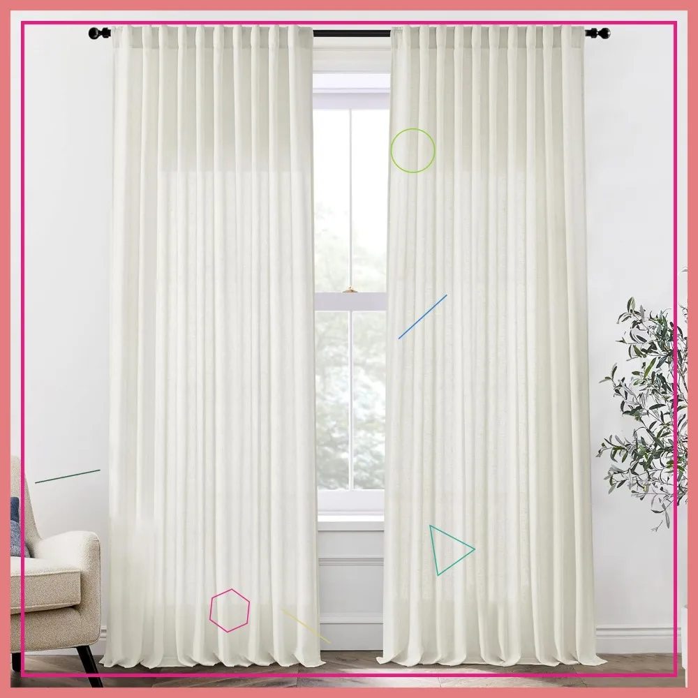 

Semi Sheer Curtains 70 in Wide, Back Tab/Rod Pocket, 2 Panels Set, 72x102, Cream