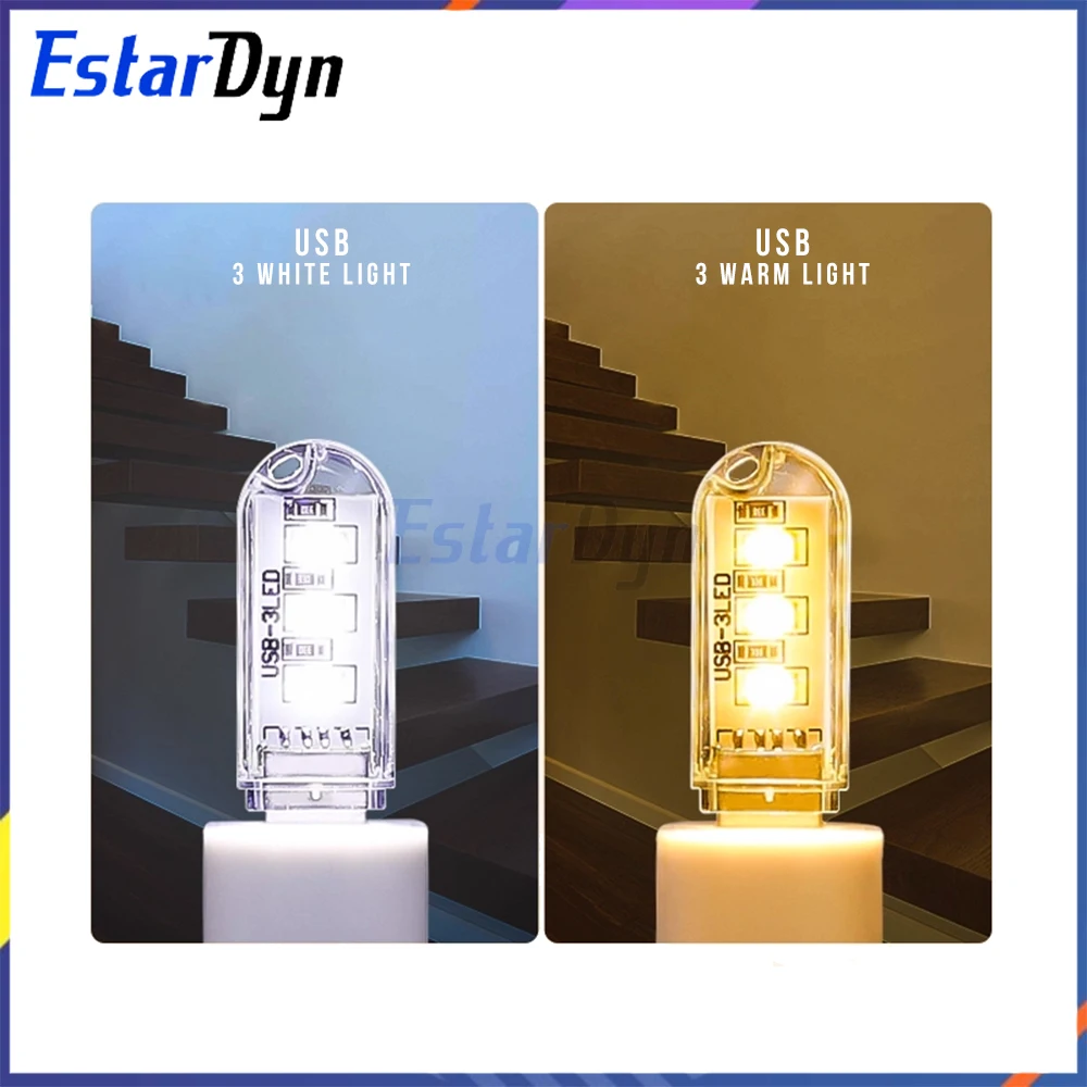 USB LED Lamp 3/8 LED Dimmable Portable Mini Light for Reading Night PC Laptop Desk Camping Power Bank