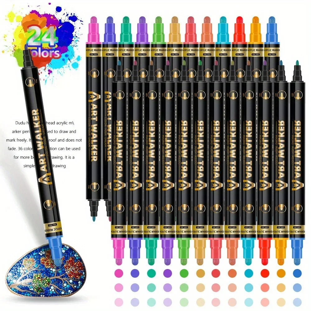 12/24/36 Colors Double Headed Different Color Acrylic Marker Pen Color Art Graffiti Pen Opaque Water-Based Round Graffiti Pen