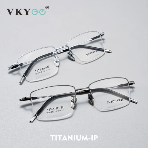 Imagen 2 del producto VKYEE, nuevas gafas de lectura rectangulares de titanio para hombres de negocios, antiluz azul, gafas de lectura ultraligeras de 8g, prescripción personalizada de media montura