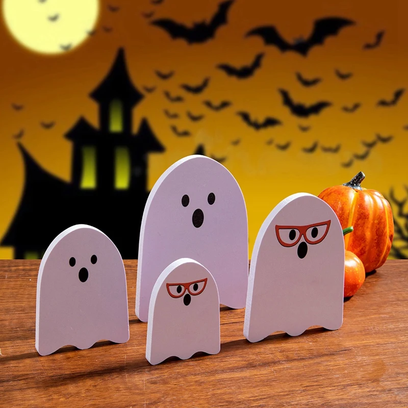 4pcs Halloween Pvc Laminated Tray Decoration Cartoon Glasses Ghost Decoration Country Farmhouse Ornaments Holiday Party Supplies