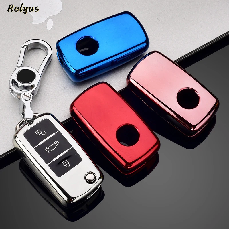 

TPU Car Flip Key Case Cover Shell For VW Volkswagen Polo Golf Passat Beetle Caddy T5 Up Eos Tiguan Jetta For Skoda Octavia A5