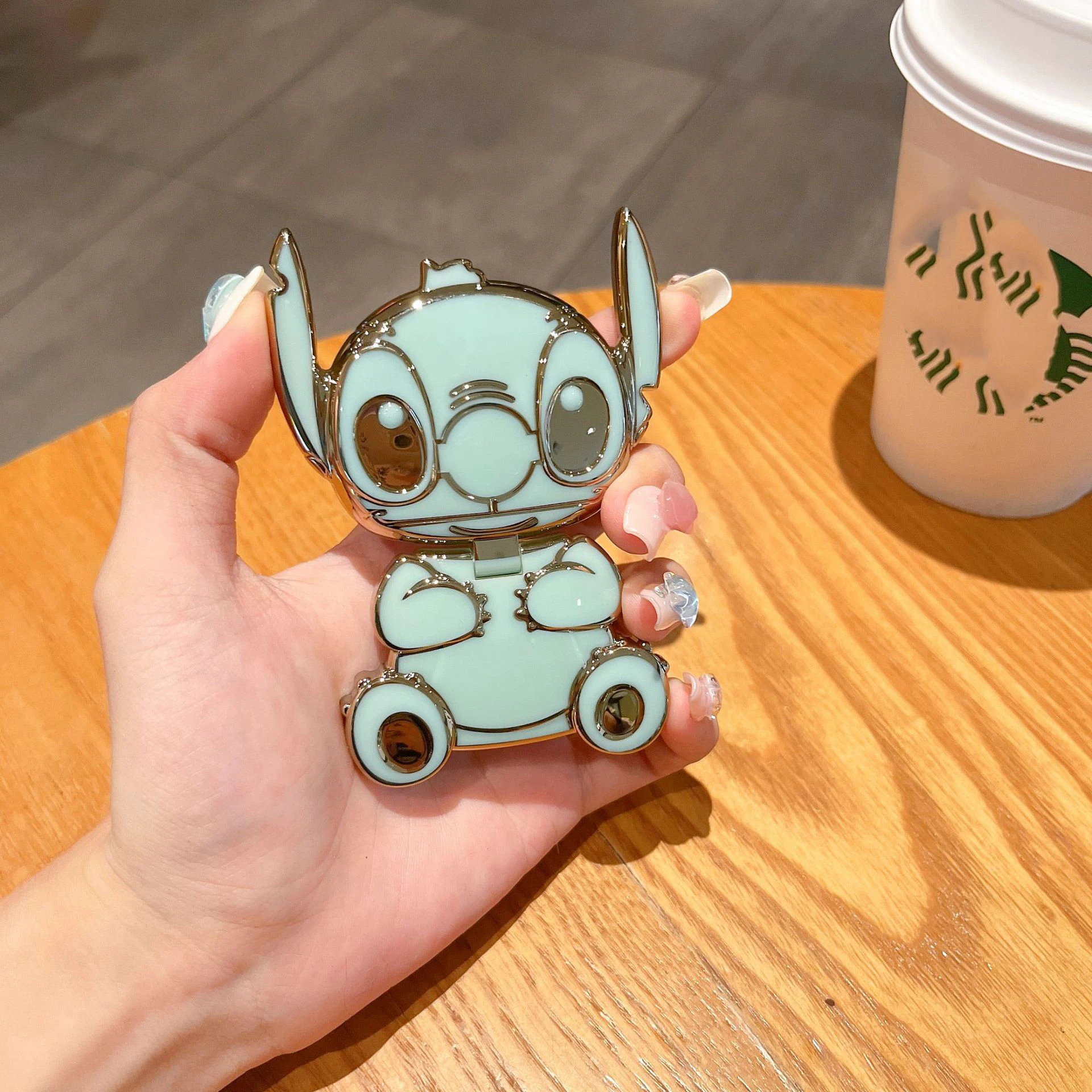 Disney Lilo & Stitch Mobile Phone Holder Cartoon Portable Makeup Mirror Metal Rotatable Foldable Phone Holder Girl Gift