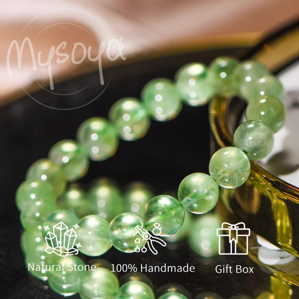 

MYSOYA High-Quality Natural African Fluorescent Green Grossular Bracelet With Gift Box, Birthday Gift, Valentine’s Day