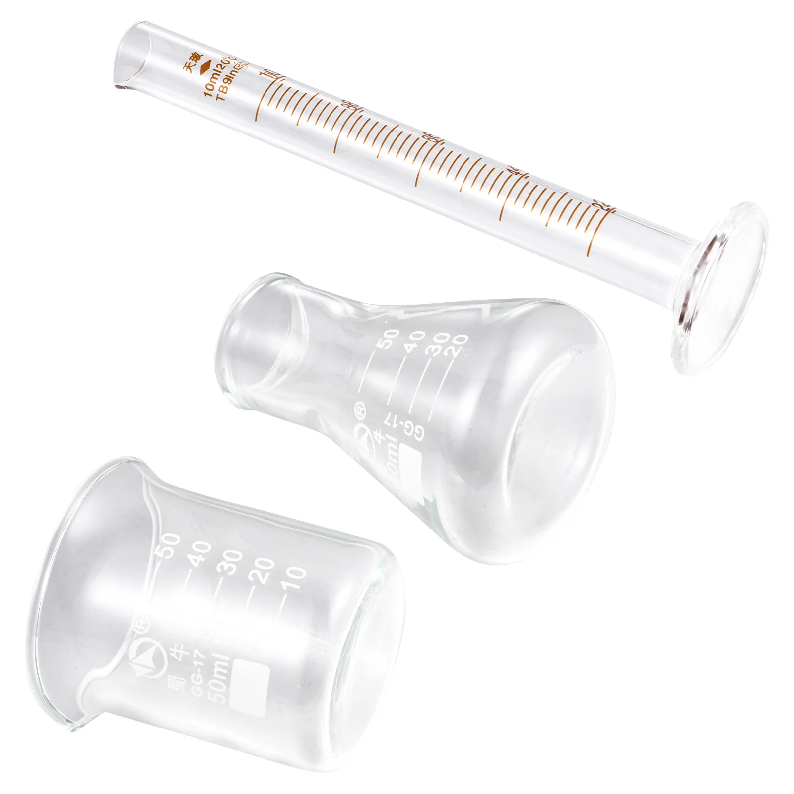 

3Pcs Scientific Laboratory Glass Graduated Cylinders Conical Flask Set Chemical Resistant Measuring Cups for Experiments Cooking