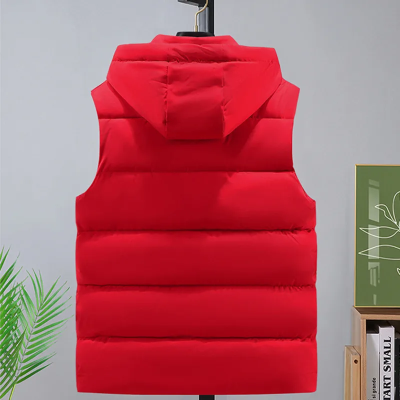 #3614 Autumn Winter Hooded Vest Coat Black Gray Red Vest Waistcoat Zipper Down Cotton Vest Coat Unisex Vest Jacket Outerwear