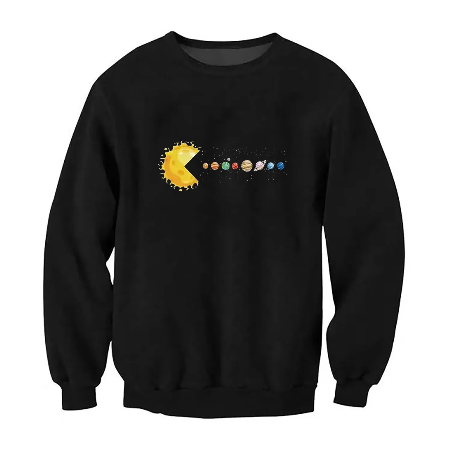 Fashion Womens Mens Sweatshirt Solar System Planets Print Pullover Crewneck Soft Breathable Hoodie Autumn Unisex Streetwear