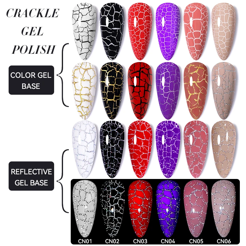 LILYCUTE 6Pcs 7ml Crackle Gel Nail Polish Cracking Gel Quick Dry Nail Art Varnish Hybrid Semi Permanent Soak Off Base Top Coat