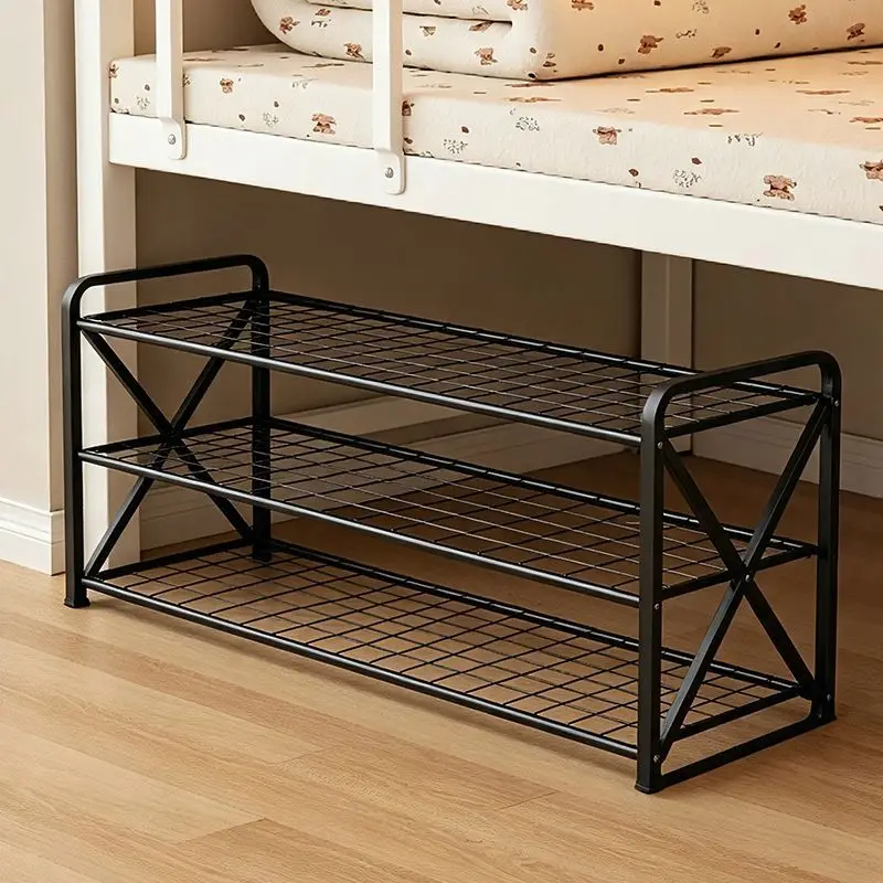 3 Tier Black Metal Mesh Shelf Shoe Rack Sturdy X-Frame Free Standing Shoe Storage Organizer For Dorm Under Bed Entryway Closet