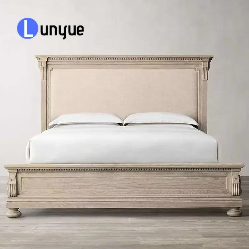 High End Carved Solid Wood Bed Light Luxury American Simple Retro Style Bedroom Furniture Durable Elegant Design For Master