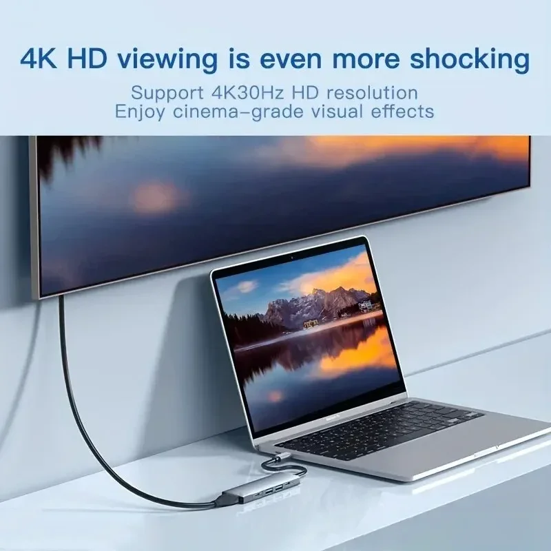 محور USB C للكمبيوتر المحمول 5 في 1 مع HDMI 4K، توصيل طاقة 100 وات، منافذ بيانات 2USB-A، محول متعدد المنافذ لجهاز MacBook Pro/Air