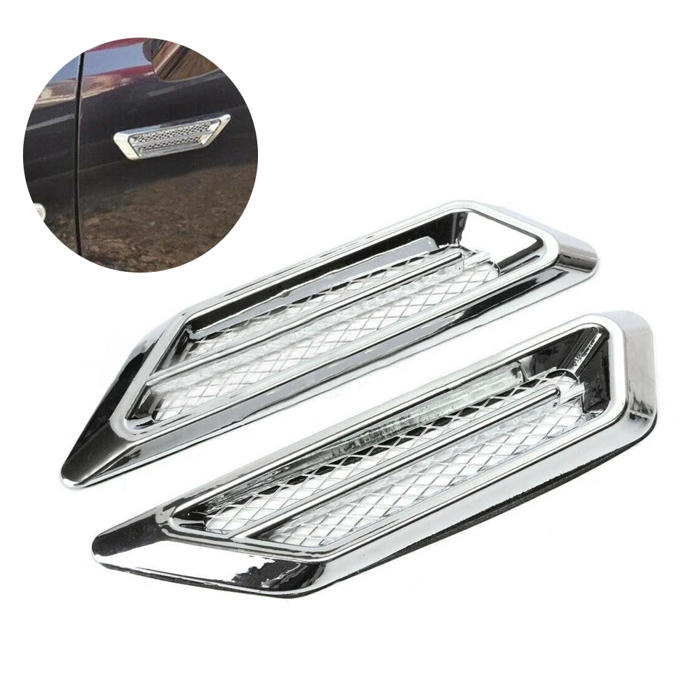 2 Pcs Chrome Car SUV Air Flow Fender Side Vent Decoration Sticker Accessories Chrome Tone Universal Self-Adhesive Air Flow Vent