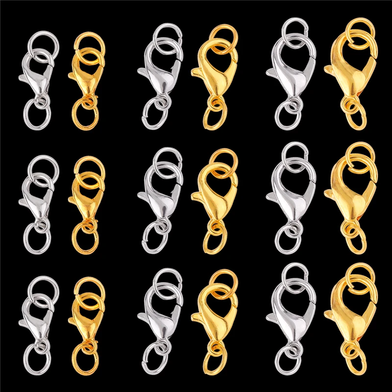 10Pcs/Lot Gold Rhodium Plated 10 12 14mm Lobster Clasp Connectors For Bracelets Jewelry Making Hooks Accessories Supplies DIY