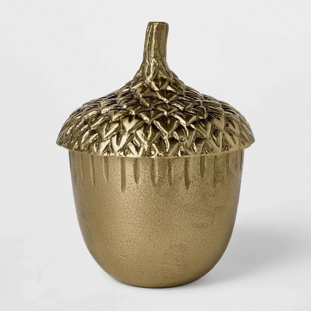 

Decorative Acorn Metal Container with Lid,4" x 4" x 6" Vintage Gold Fall Home Decor for Bookshelf Tabletop,Brass Finish