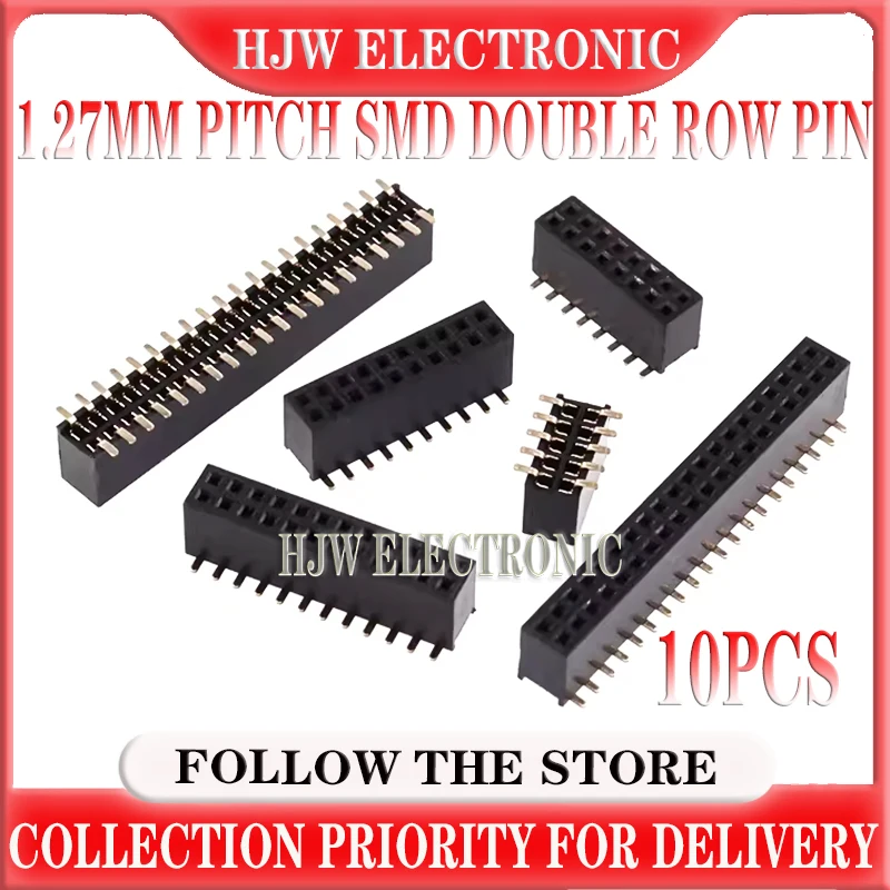 10pcs 1.27mm Pitch Double Row Pin SMD SMT Female Pin 2*2/3/4/5/6/7/8/10/12/20/40P Header Strip Gold Plated Copper Connector