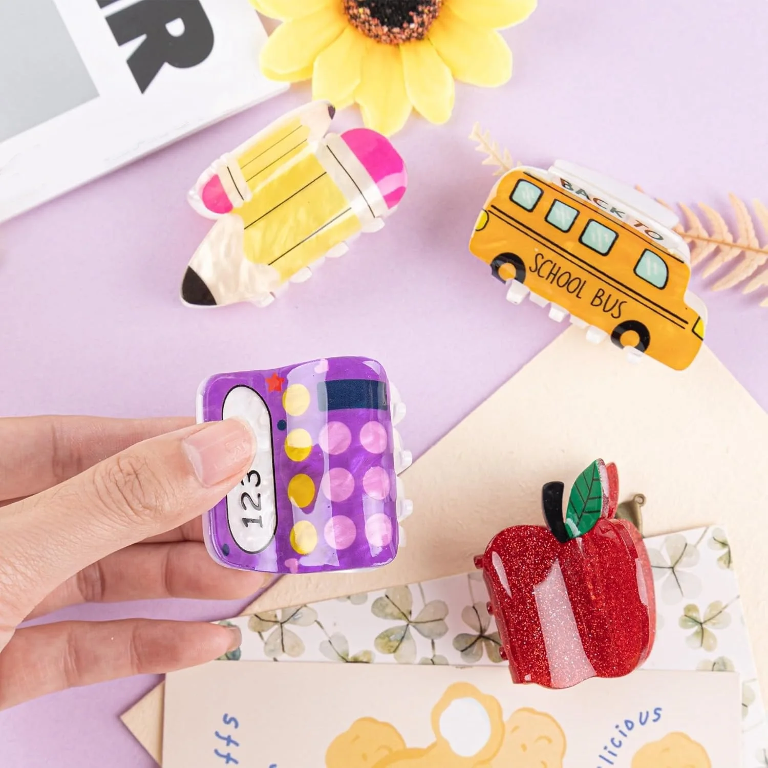 

New Cute Cartoon Pencil Hair Claw Acrylic School Bus Car Counter Crab Hair Clip Student Hairpin Hair Accessories for Women Girls