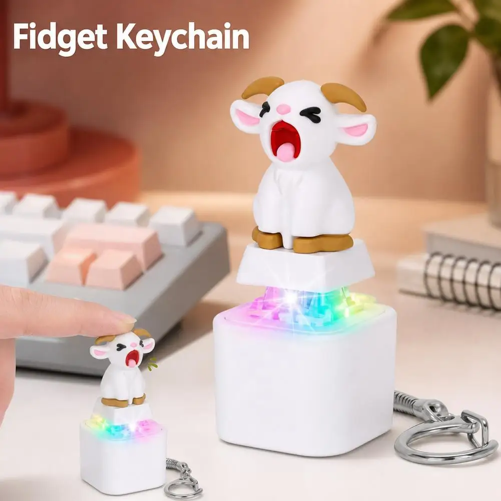 Rechargeable Screaming Goat Keychain with Light Sound Anti-Stress Keypad Button Style Pocket-Sized Cartoon Sounding Key Ring view 4