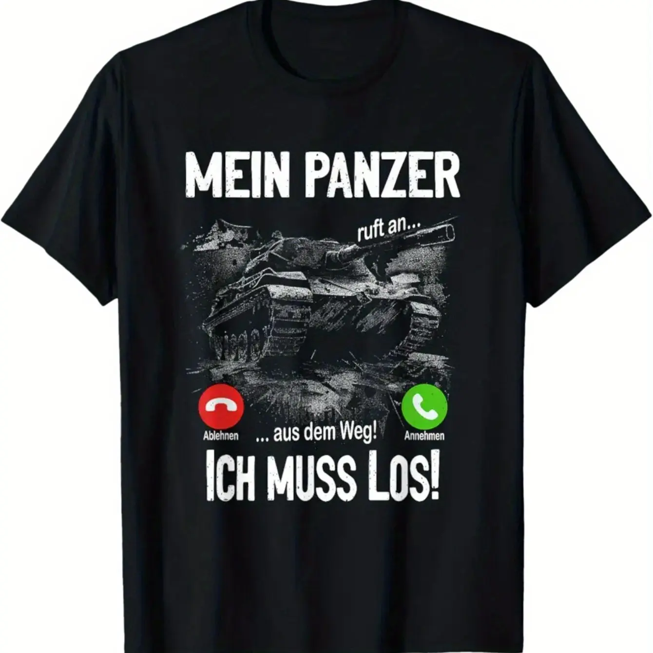 Camiseta masculina unissex com letras alemã Mein Panzer Ruft... Aus Dem Weg! Ich Muss Perdo! Camiseta com slogan preto tecido macio e confortável
