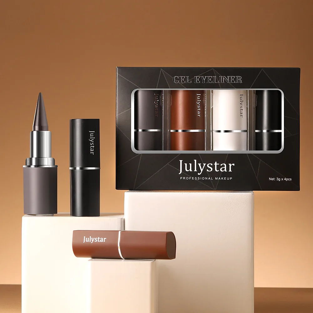 Julystar New 4 Pcs Eyeliner Gel Set Silky Smooth Matte Texture Waterproof Durable Fashion Professional Eyeliner Makeup 3g * 4