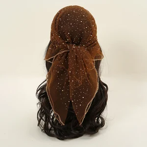 Syal Persegi Benang Mode Ikat Kepala Renda Bordir Bunga Bandana Bersirkulasi Musim Panas untuk Wanita Bungkus Rambut Sorban Elegan 80*80cm 12 bandana kuning penjualan terbaik - №