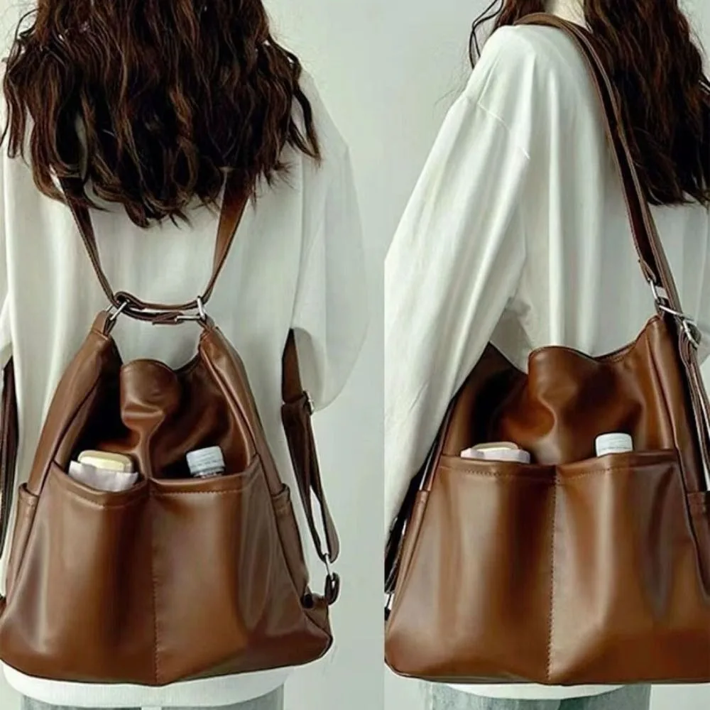 

Portable PU Retro PU Backpack Three uses Brown Solid Color Shoulder Bag Shoulder Bag Solid Color Retro Crossbody Bag Students