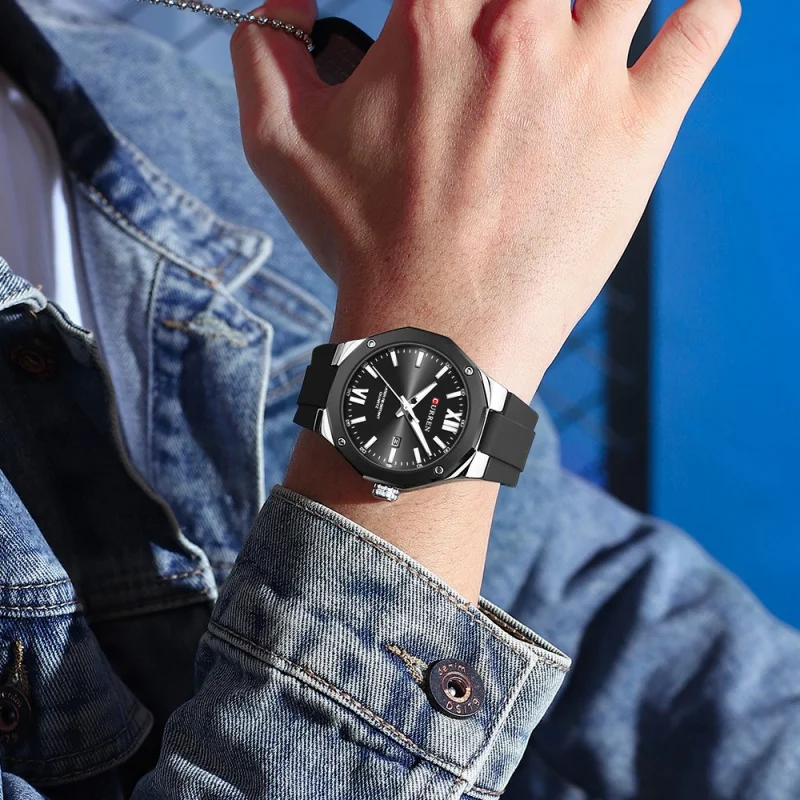 CURREN 8465 トップブランド メンズシリコン腕時計 クォーツ メンズ腕時計 スポーツ防水腕時計 日付 ナイトライト付き腕時計 男性用腕時計