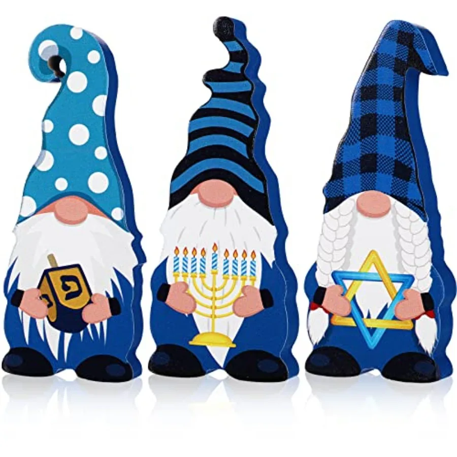 3 قطع هانوكا التماثيل كتل خشبية هانوكا الجدول زينة الشانوكا الجدول المركزية التماثيل الخشبية علامات لرف المكتب