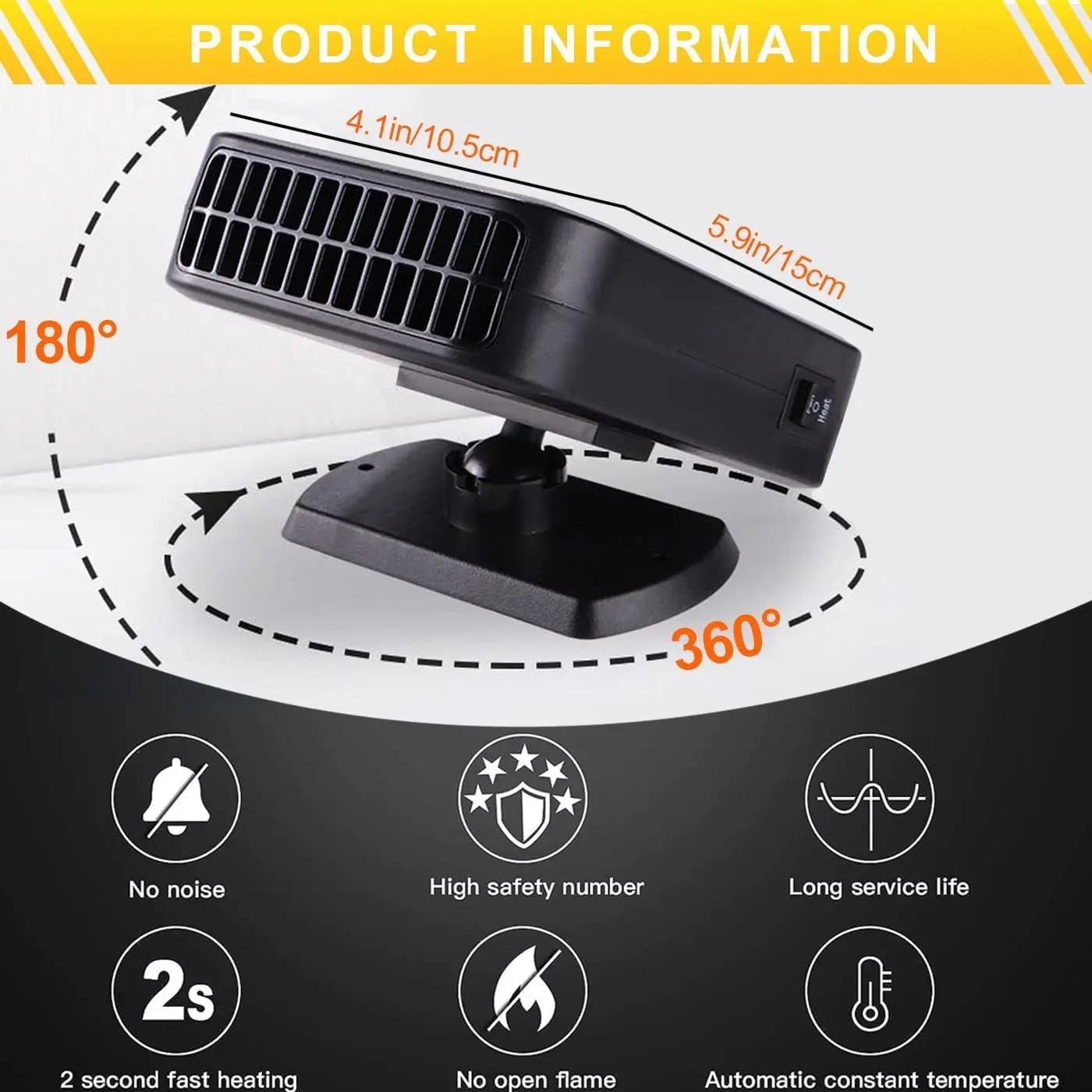 Riscaldatore portatile per auto 12V Sbrinatore da 200W, 360 °   Riscaldatori per parabrezza girevoli per auto, camper, SUV