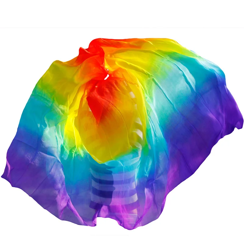 Promotion vente chaude voile de soie de danse du ventre pour enfants adultes écharpe lancée à la main 100% soie dégradé couleur danse du ventre foulard en soie
