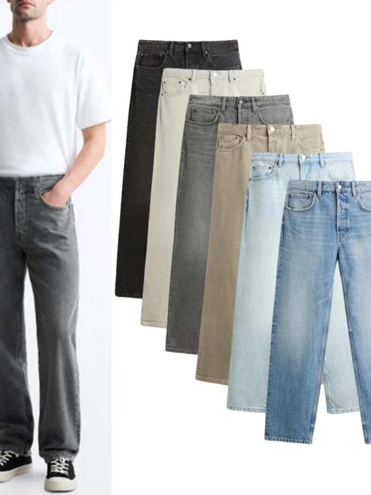 

Новые мужские и женские повседневные прямые джинсы в американском стиле ретро, длинные брюки 8062320 53845, модные городские джинсы со стойкой