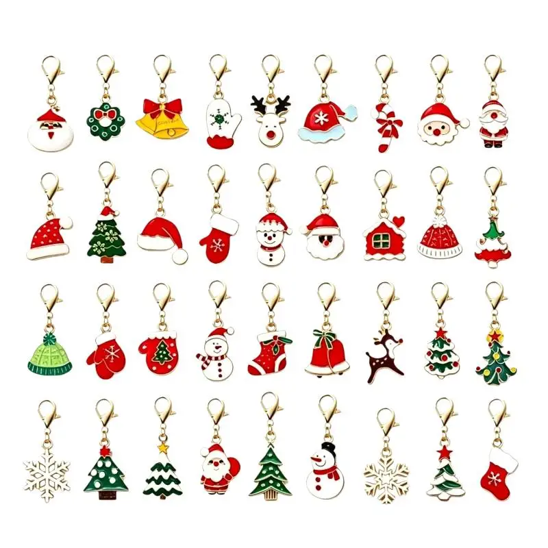 Xmas Clip-on Key Pendant Set 10/20/30 Pcs Christmas Themed Keychains for DIY Making Gift Bag Decor Party Souvenirs