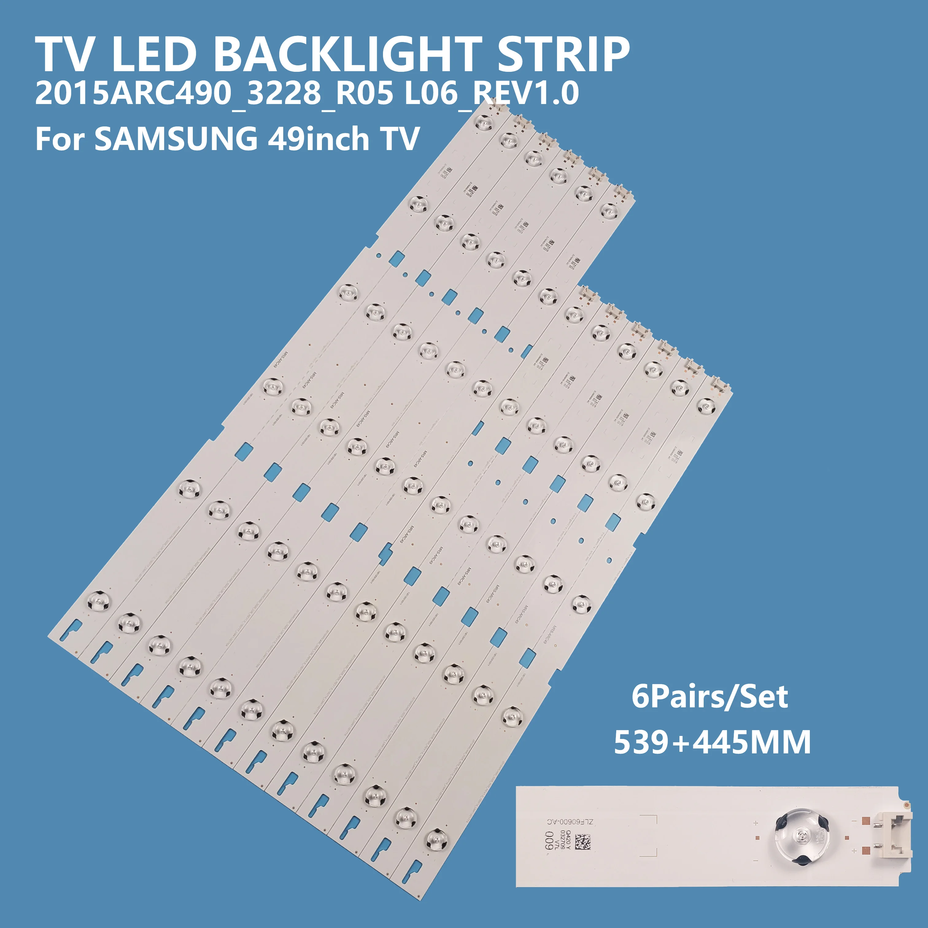 TV LED 백라이트 스트립 라이트 바, 삼성에 적합한 49 인치, 49VLE6523BL, 49LENZA6627 TV 수리용, 2015ARC490_3228_R05 L066_REV1.0, 12 개 세트