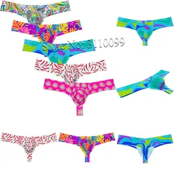 5PCS Men's Cheeky Boxer Thong Printed Skimpy Tanga Hipster Bikini 1/3 Rear Bottoms Underwar