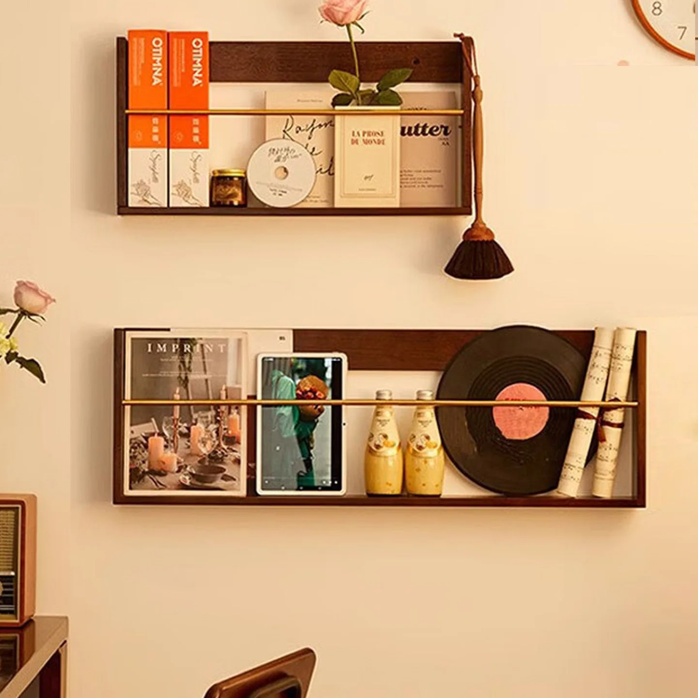 Solid wood bookshelf wall shelf hanging living room kitchen bathroom office wall newspaper magazine