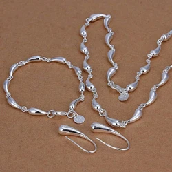Hot korean fashion 925 Sterling silver pretty water drop necklace earrings bracelet jewelry set for women party wedding gifts