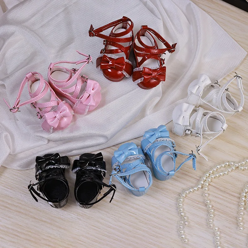 1/4 Bjd Doll Shoes Handmade 5.9cm * 2.7cm Cute Multicolor Bow Splicing Flat Bottomed Thick Soled Shoes For 1/4 puyoodoll