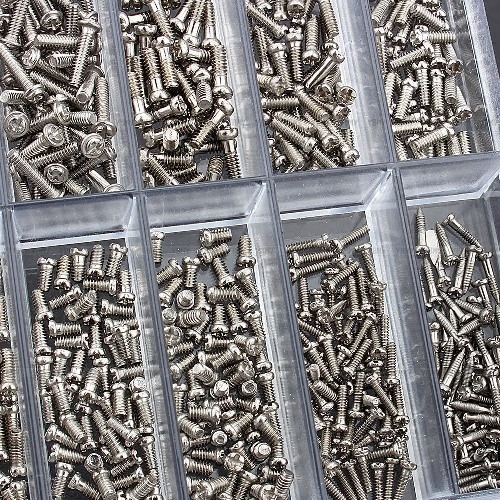 1 scatola multi-dimensione confezione da 1000 pezzi di alta qualità in acciaio inossidabile e plastica micro piccole viti kit di assortimento di dadi parti di orologi in vetro