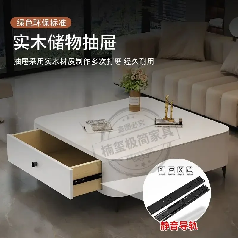 Coffee table home living room advanced sense coffee table Italian small square solid wood tea table with drawer