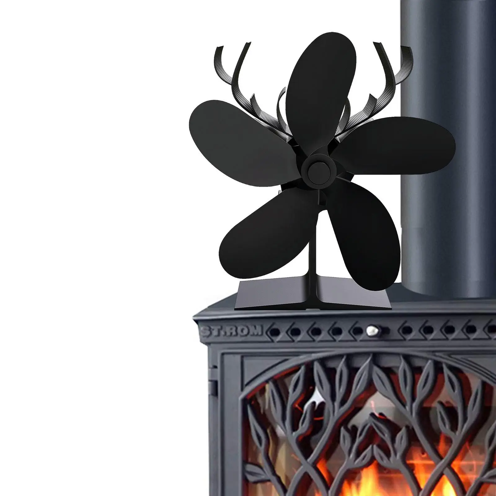 

Christmas Wood Burner Fireplace Fan 5 Blade Multifunctional Lightweight Energy Saving 7x3.5x7inch Heat Powered Black Color